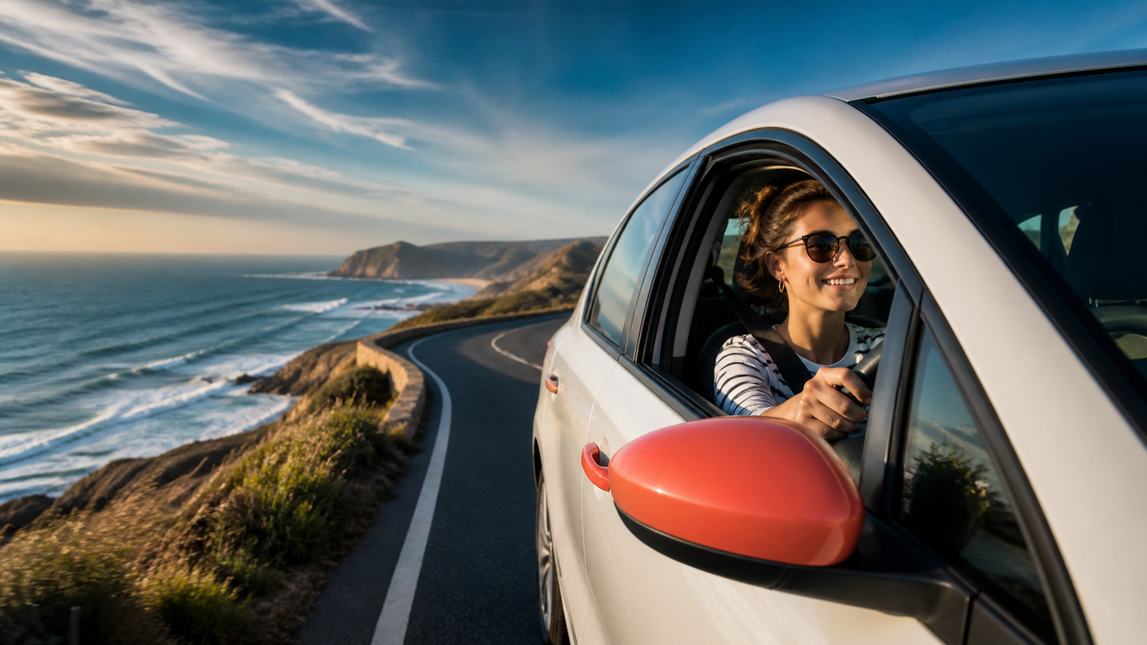 Élève au volant sur une route côtière